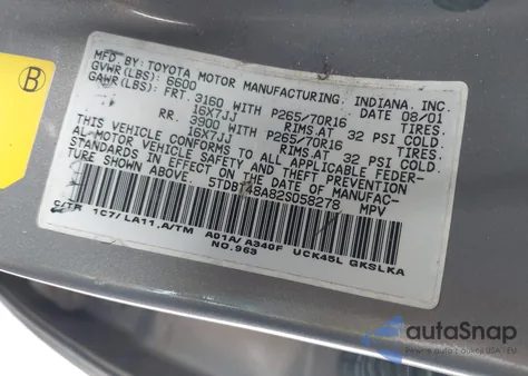 2002 Toyota Sequoia Limited V8 из США, поврежденный, VIN 5TDBT48A82S058278